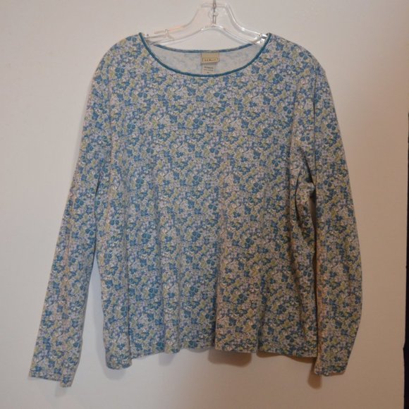 L.L.Bean (R) 100% Cotton Long Sleeves White-Blue Floral Women's Blouse 2X 0 CYGS - Picture 5 of 10